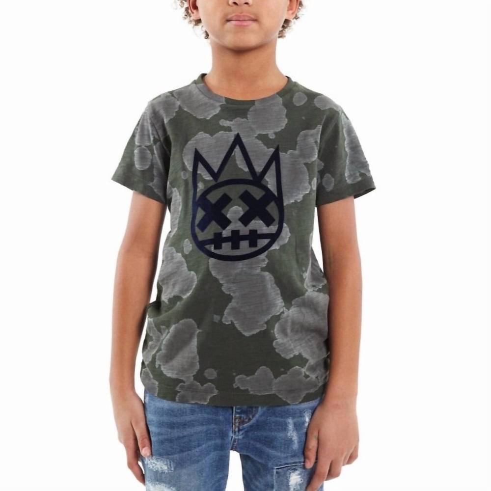 NEW CULT OF INDIVIDUALITY kid's shimuchan flocking graphic t-shirt in green
